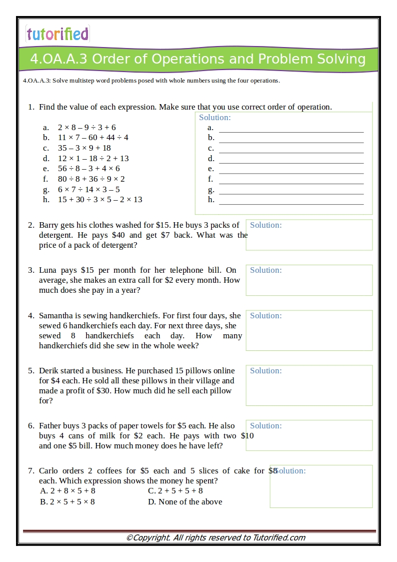 Easy Math Worksheets For 4Th Grade