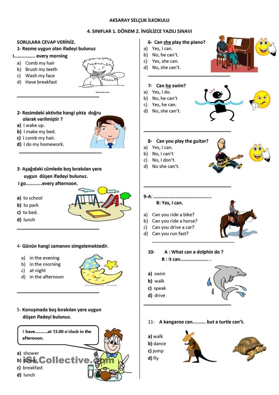 Worksheet For 4th Grades English teaching activities, Elementary