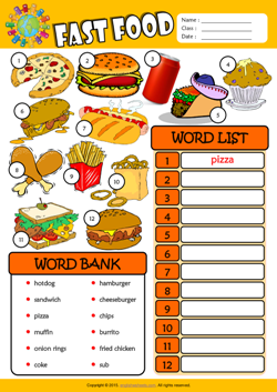 Food Esl Worksheets For Kids