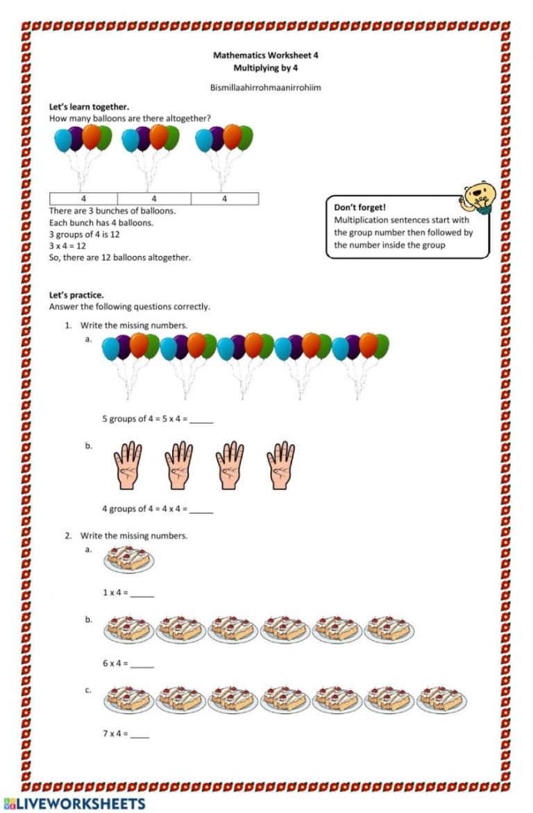 Multiplying By Four Worksheets