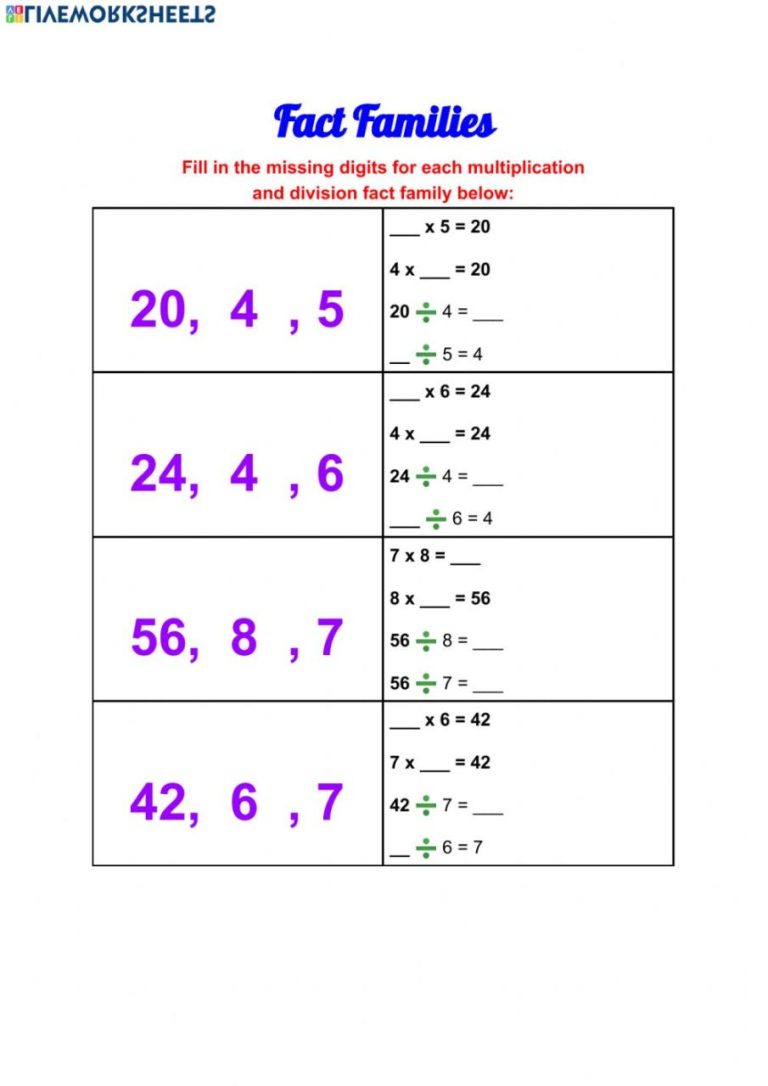 Free Fact Family Worksheets Multiplication And Division
