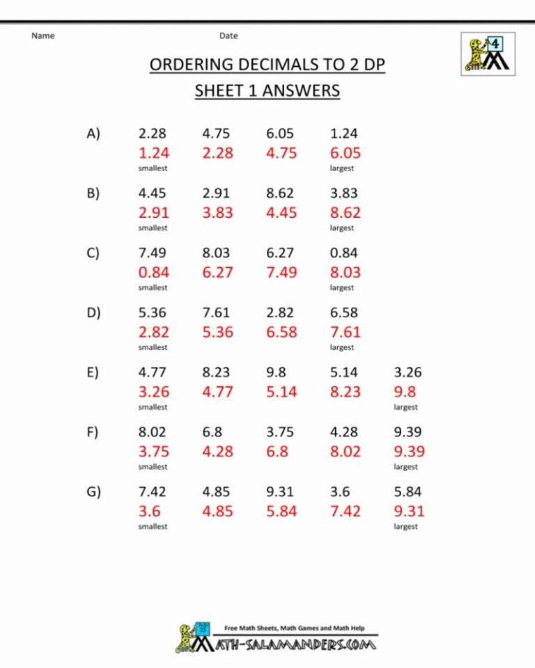 Free 6th Grade Math Worksheets With Answer Key