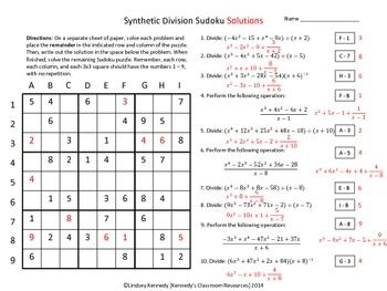Dividing Polynomials Long And Synthetic Division Worksheet Answers