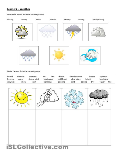 Esl Weather Worksheets For Kids