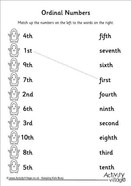 Matching Ordinal Numbers Worksheet 1-20