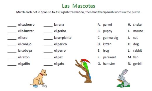 Spanish Animals Worksheet Ks2