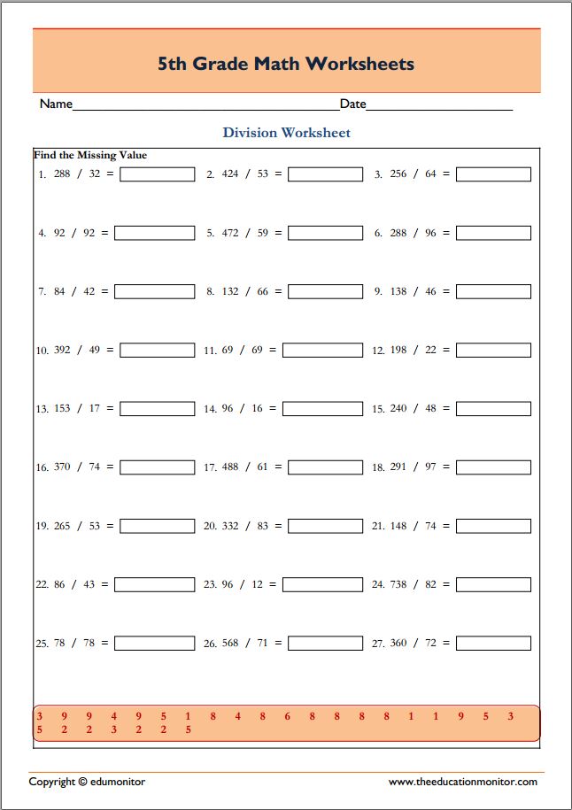 Grade 5 Math Worksheets Division