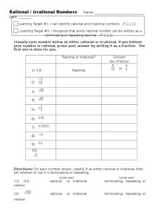 classifying rational and irrational worksheet Rational Number