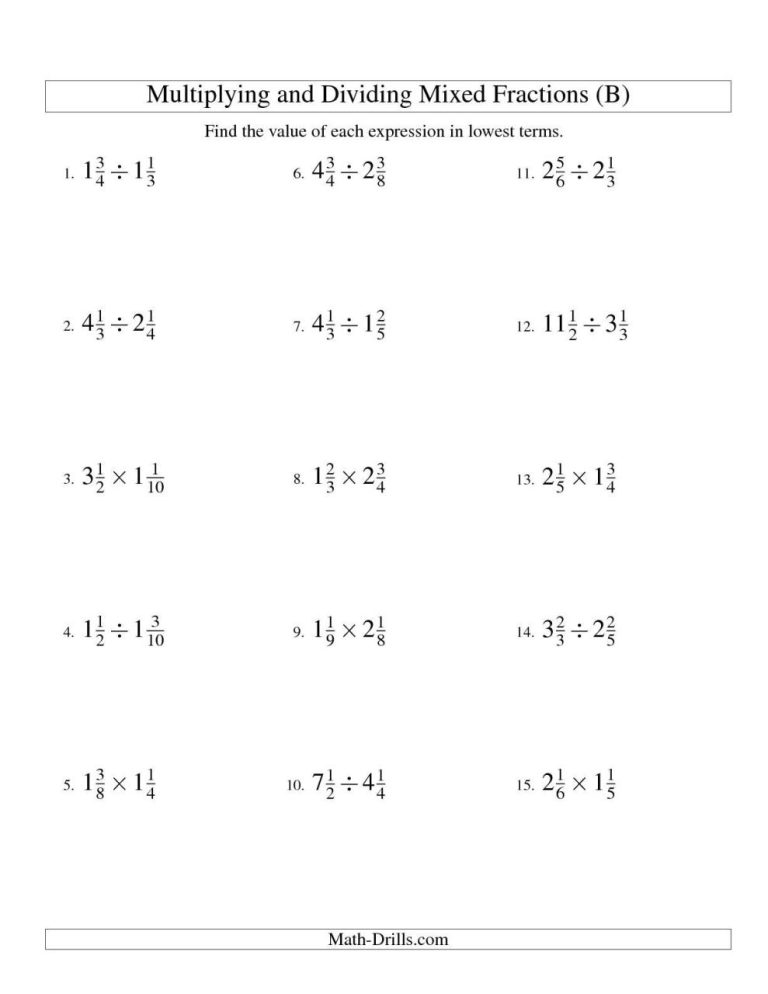 Multiplying Fractions Worksheets With Answers Pdf