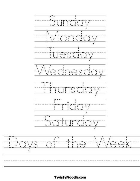 Kindergarten Days Of The Week Worksheets Free