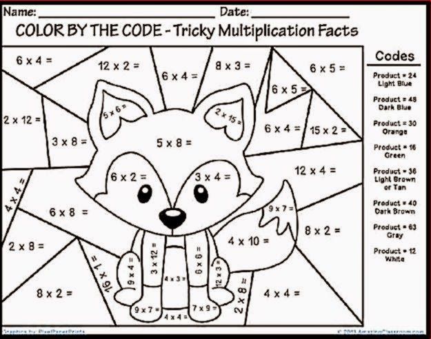 Multiplication Color Sheet Fun math worksheets, Math coloring