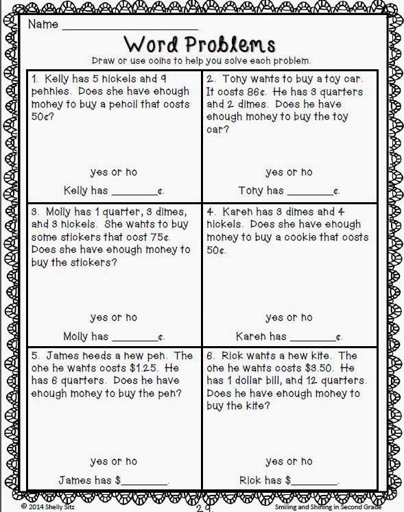 Money Math Worksheets Word Problems
