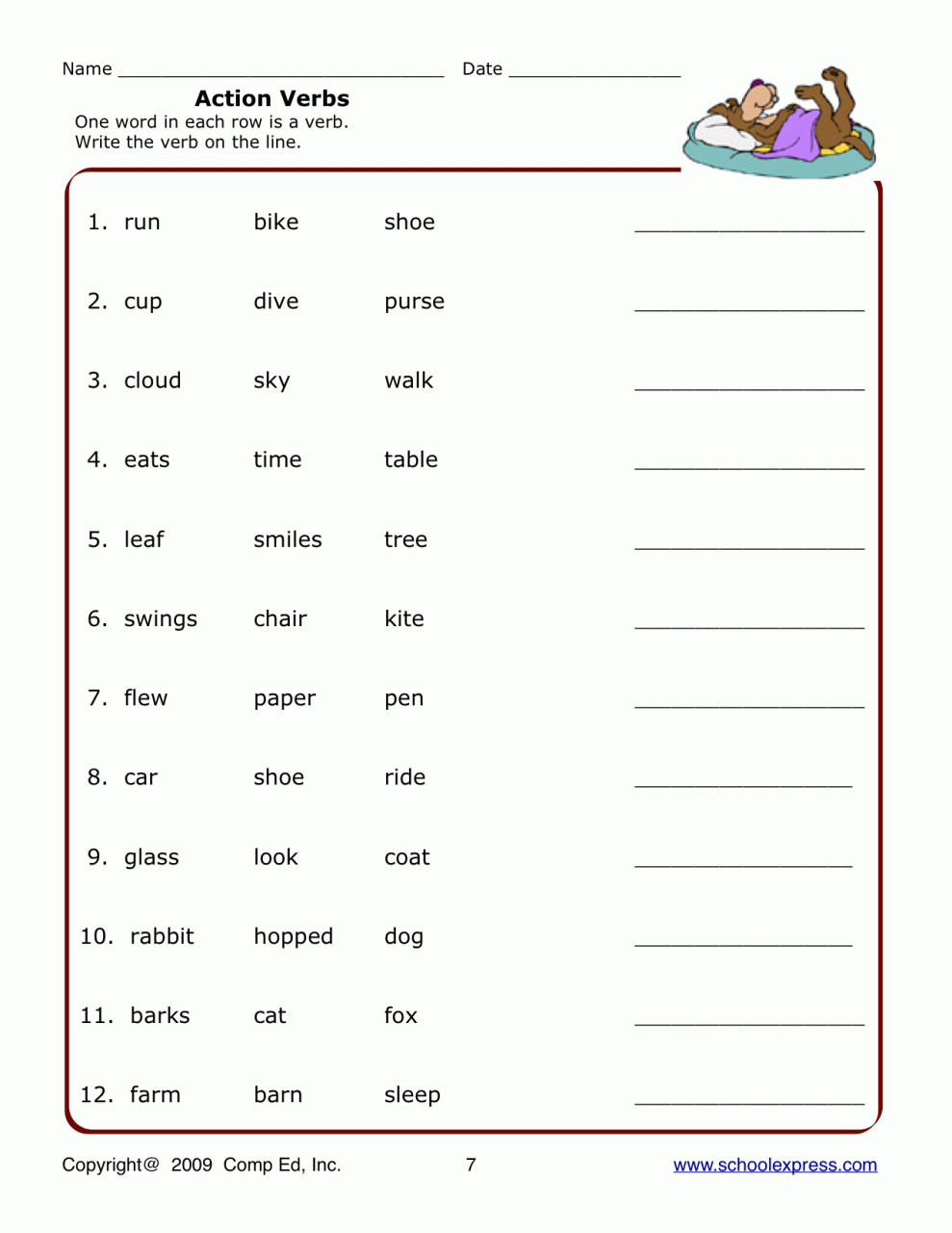 Action Verbs Worksheet For Grade 2