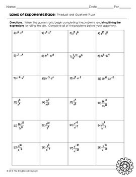 Algebra 1 Exponent Rules Worksheet