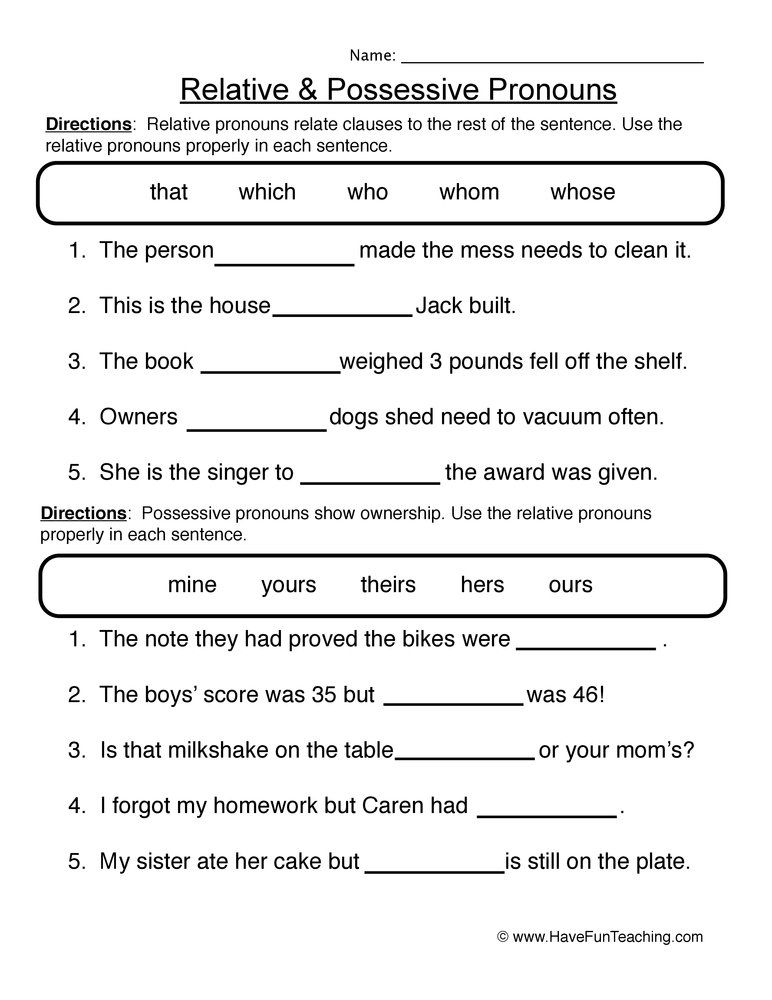 Class 4 Possessive Pronouns Worksheet With Answers