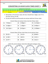 24 Hour Time Worksheets Grade 5