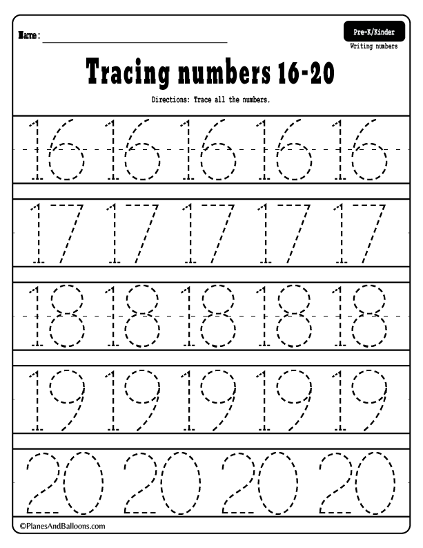 Toddler Printable Number Tracing Worksheets 1-20 Pdf
