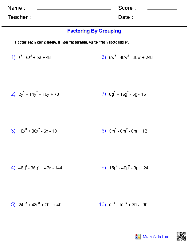 Factoring Review Worksheet Algebra 1 Answers