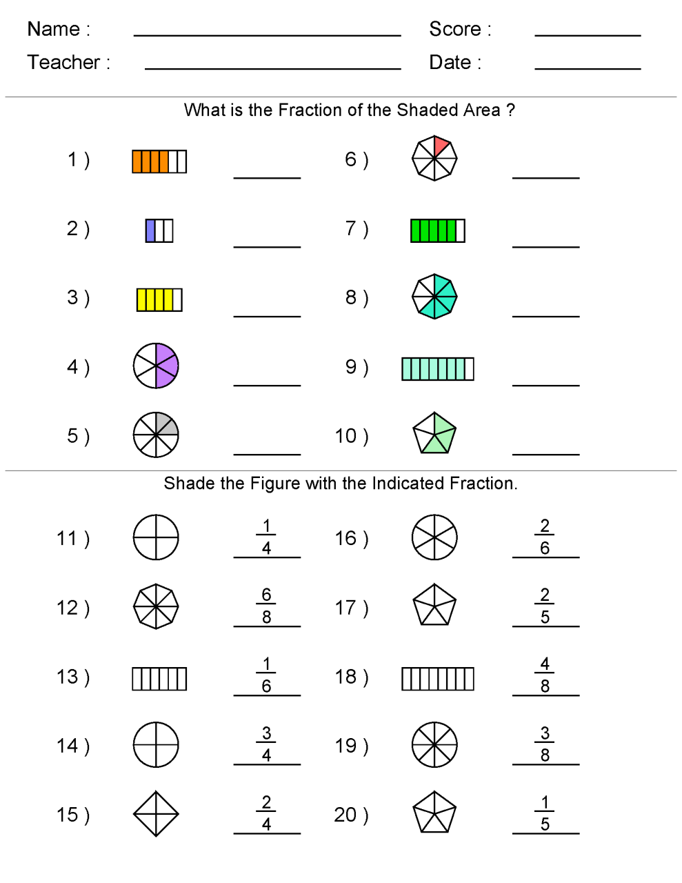 Fraction Coloring Worksheets 4Th Grade