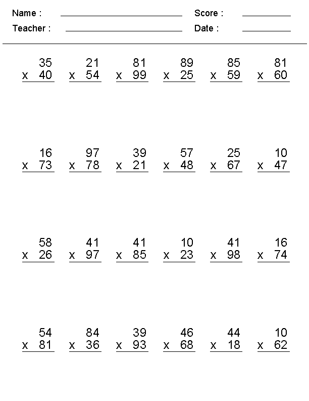 Multiplication Facts 4Th Grade Worksheets