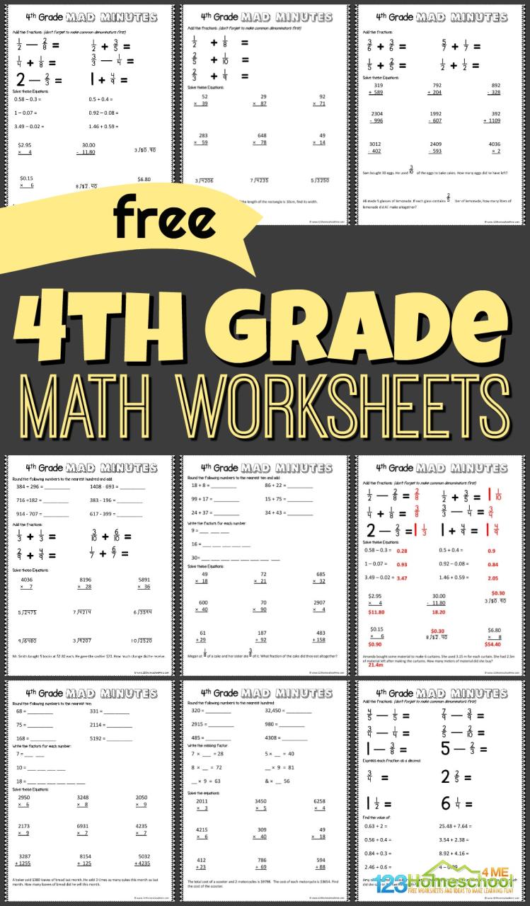 Free Math Printable Worksheets For 4Th Grade