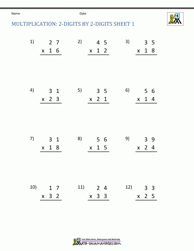 Multiplication Worksheets Free Grade 4