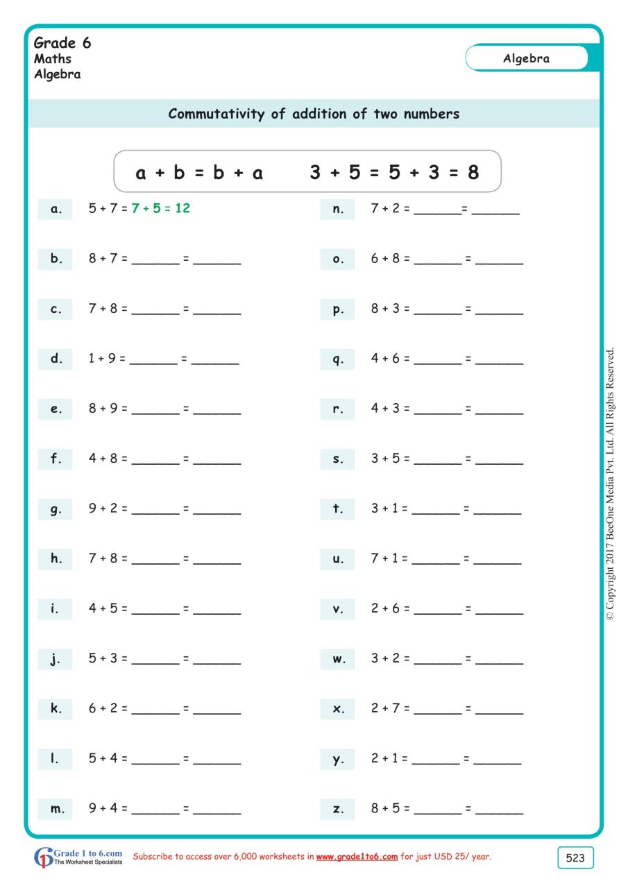 Grade 6 Math Worksheets Icse