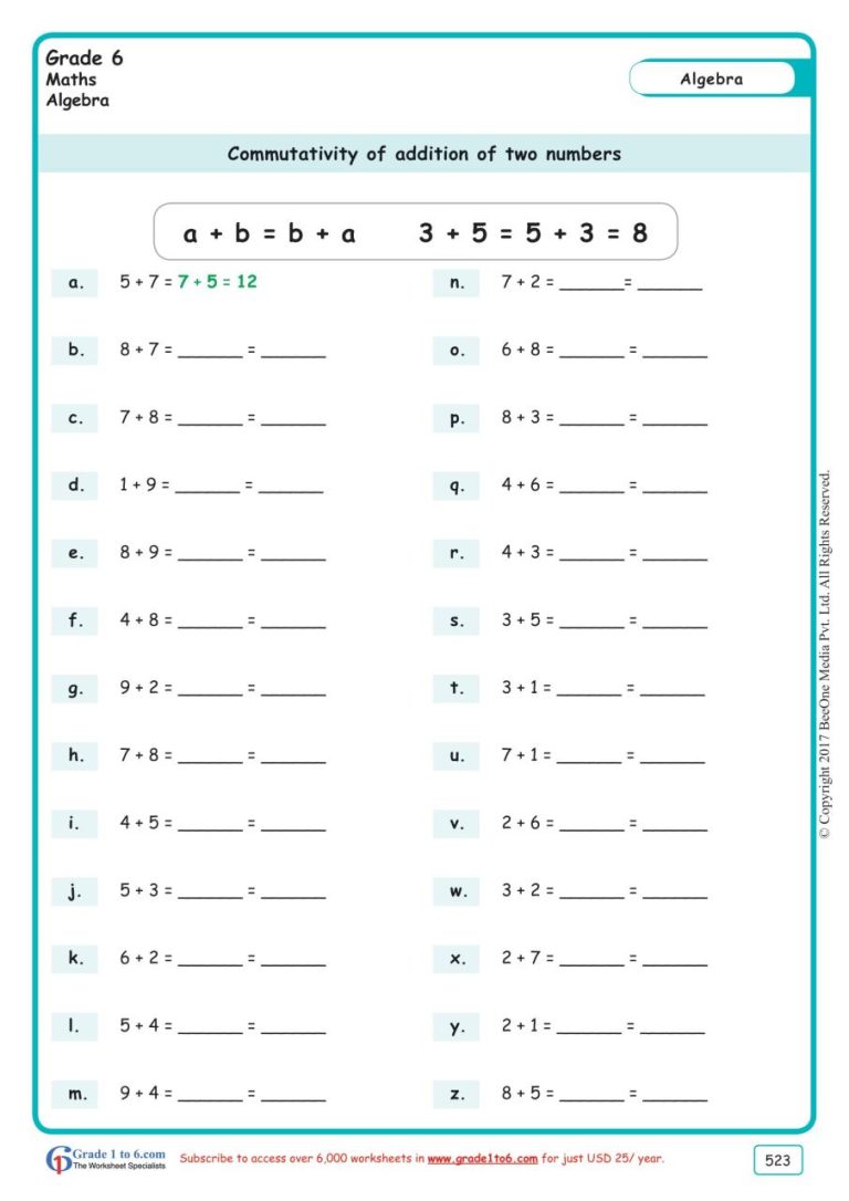 Math Worksheets Grade 6 Printable