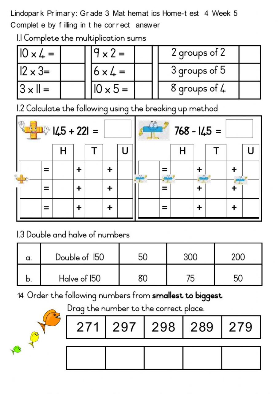 Grade 3 Mathematics Home Test 4 Term 2 Week 5 Friday. worksheet