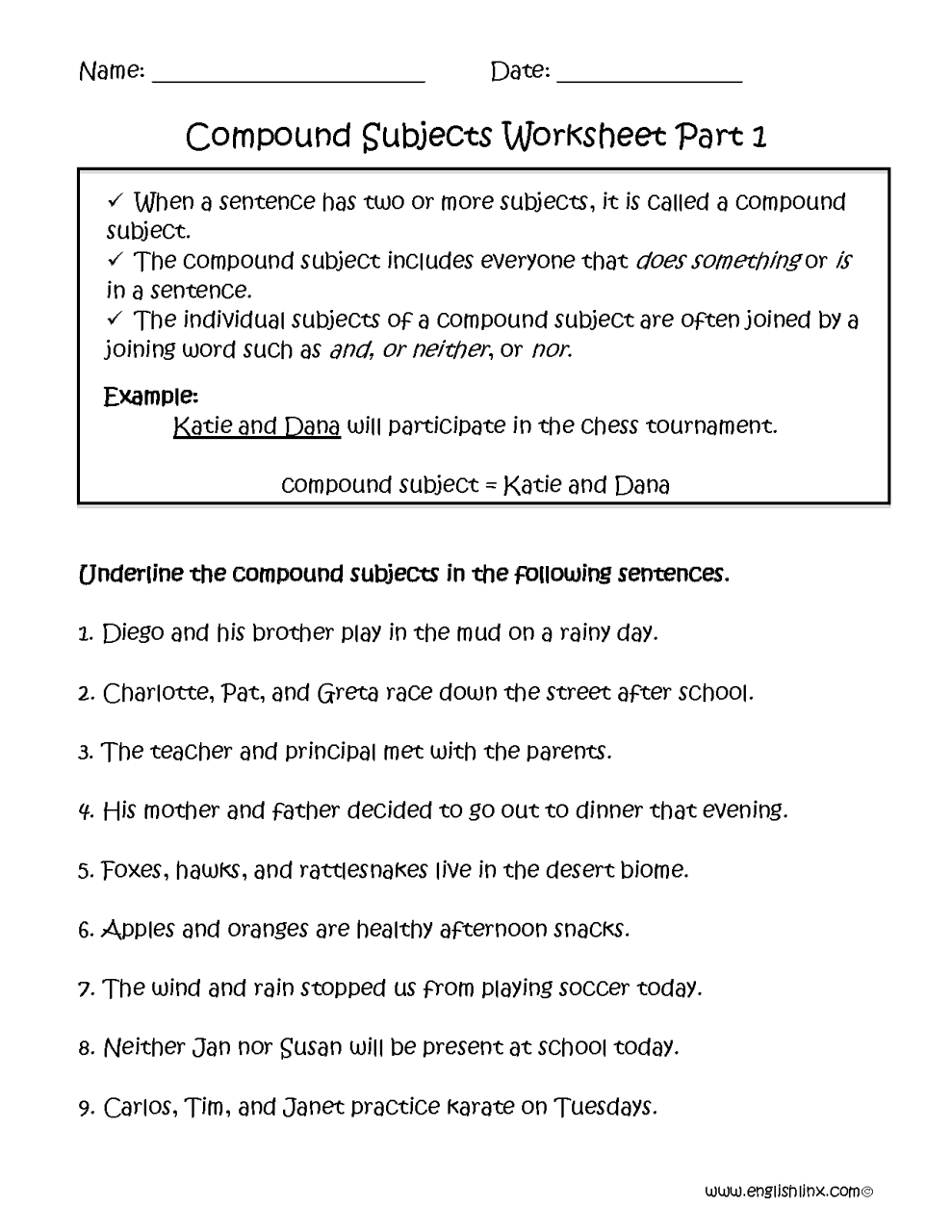 Complete Subject And Predicate Worksheet 4th Grade