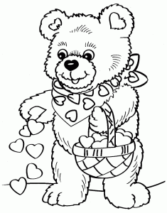 bear with basket of hearts Bear coloring pages, Valentines day