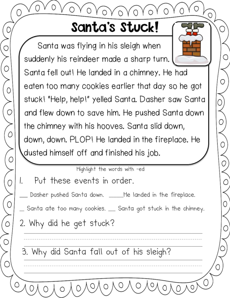 Free Kindergarten Christmas Reading Worksheets