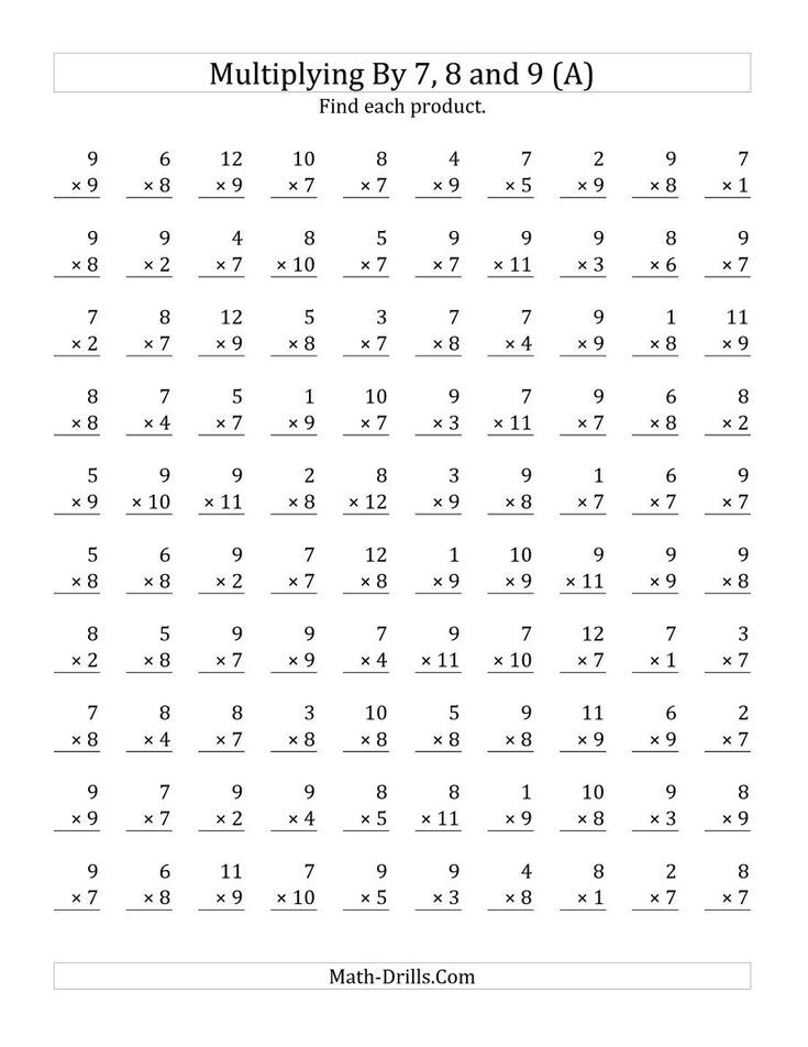 Multiplication Facts 8 Worksheets