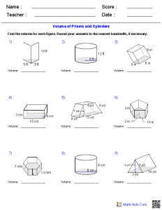 Geometry Worksheets Surface Area & Volume Worksheets Geometry