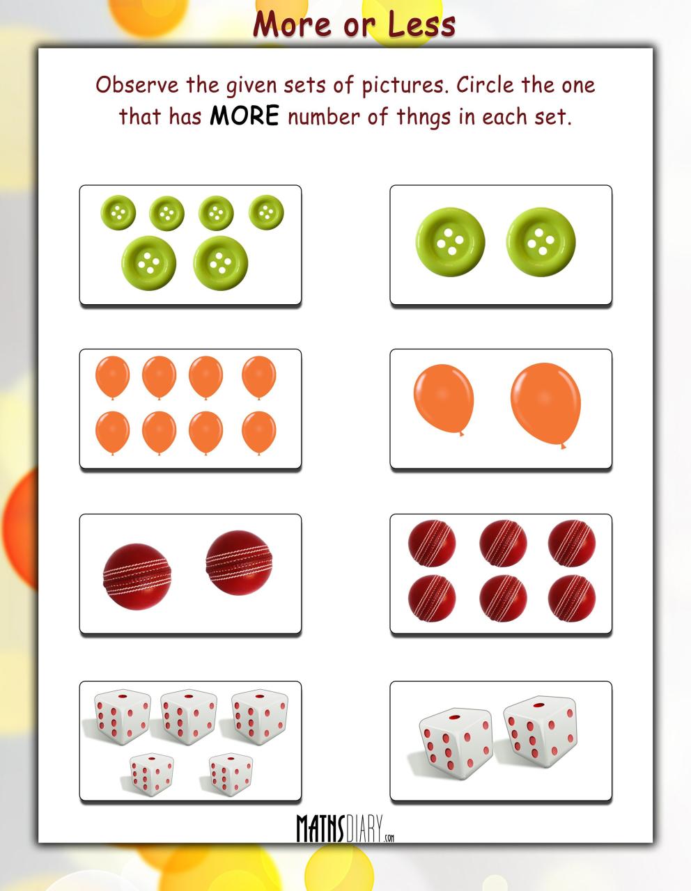 Sets Math For Kindergarten Worksheets