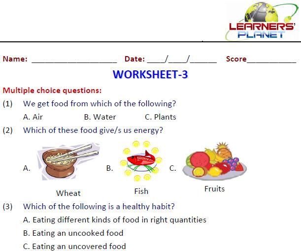 Food We Eat Worksheets For Grade 1