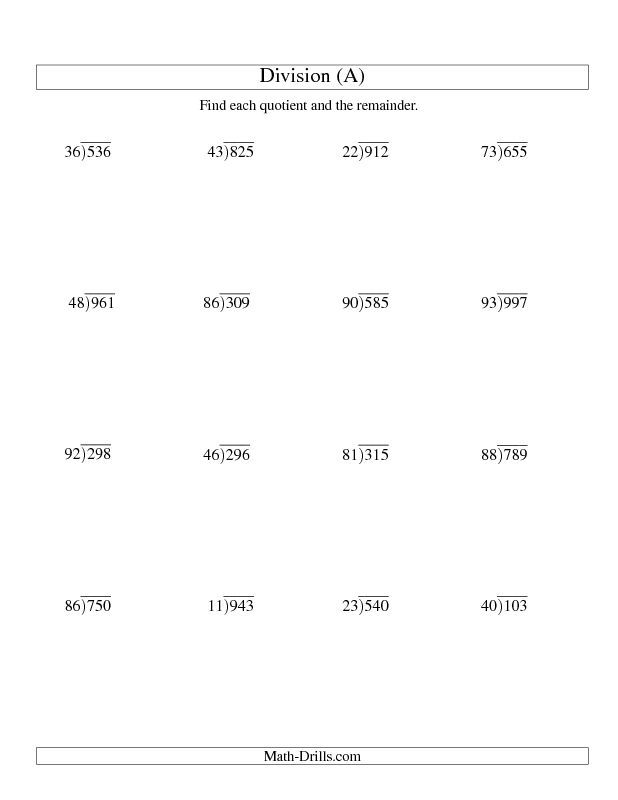 6th Grade Long Division Worksheets With Remainders