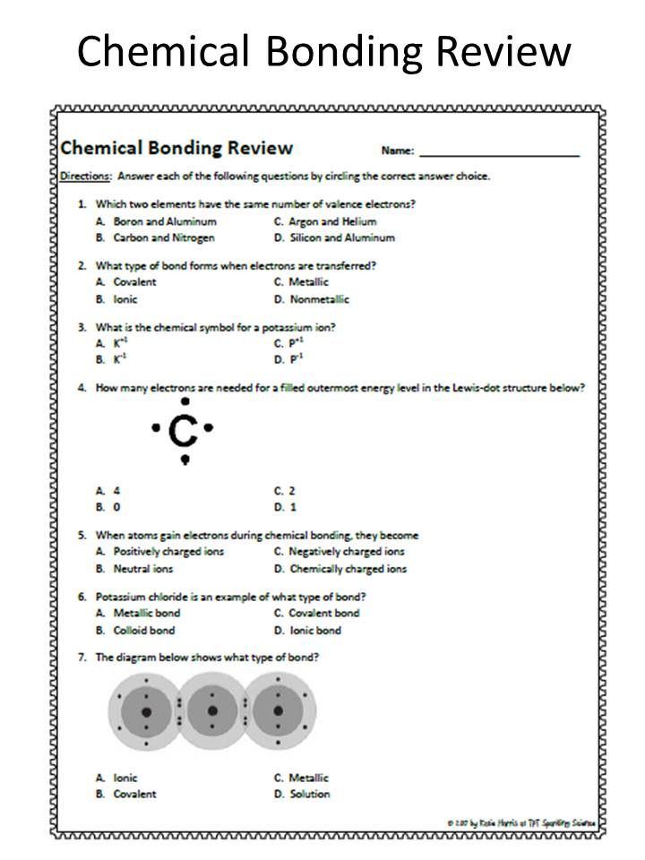 Chemical Bonding Review Worksheet Answers