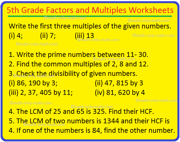 Worksheet On Multiples And Factors For Grade 5