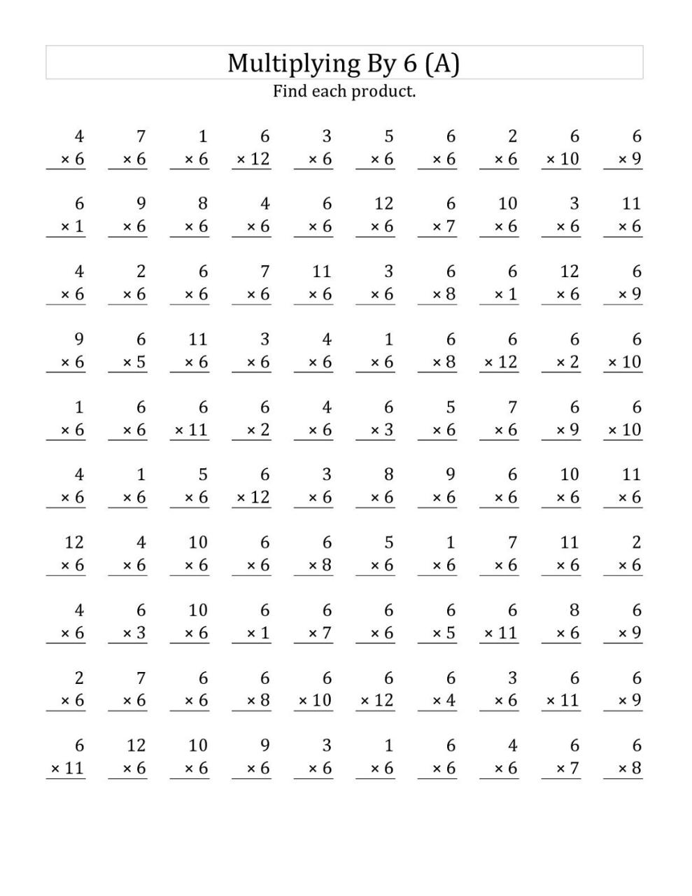 Printable Multiplication Worksheets By 6