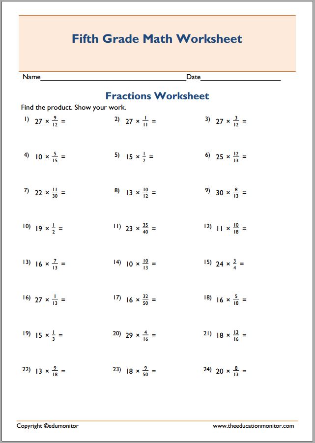 Dad's Math Worksheets Fractions