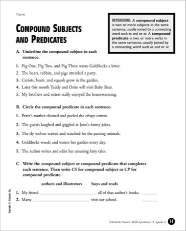 5th Grade Compound Subject And Predicate Worksheets