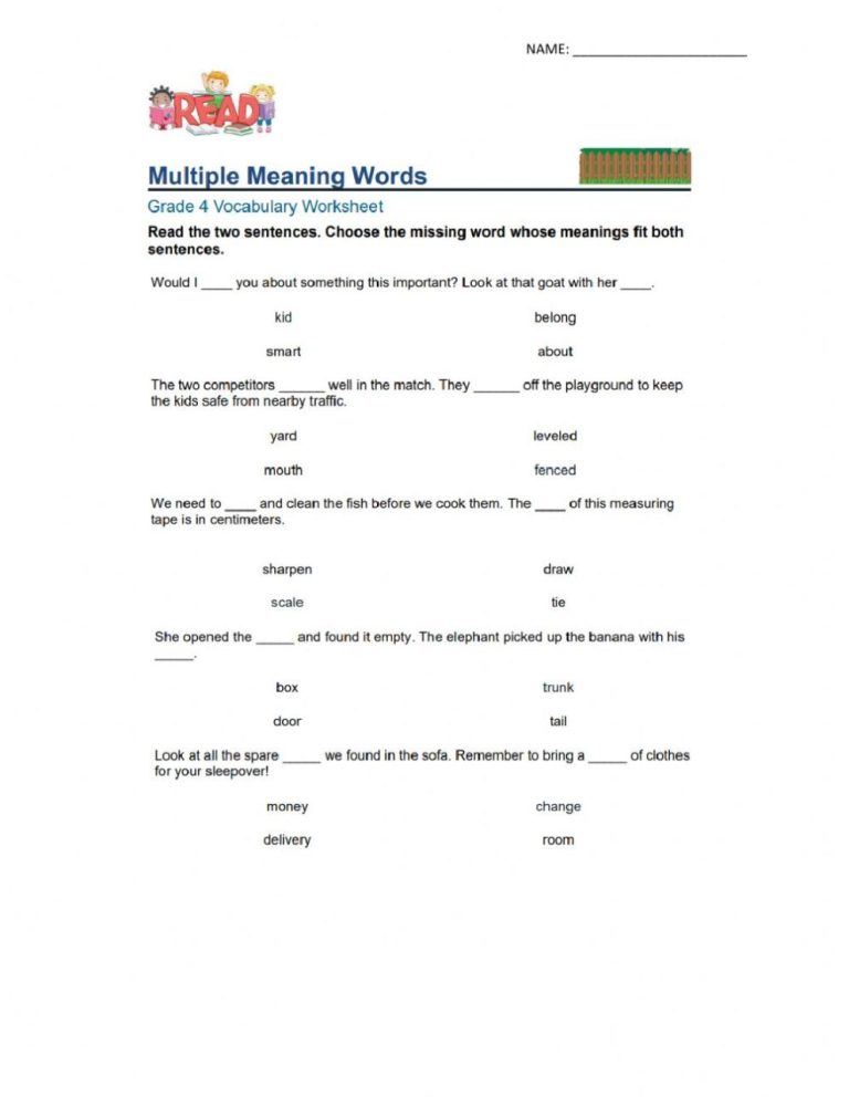 Multiple Meaning Words Worksheets Pdf