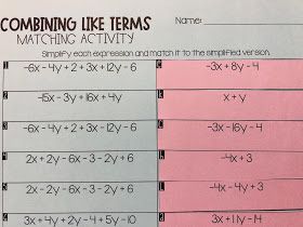 8th Grade Combining Like Terms Worksheet Answer Key