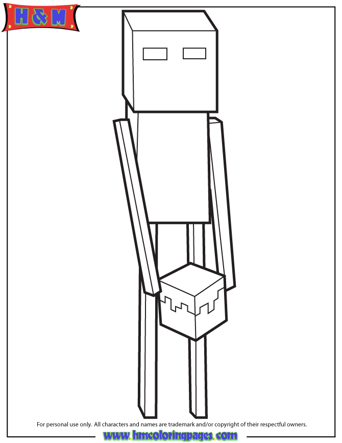 Endermen Holding Block Coloring Page Minecraft Coloring Pages