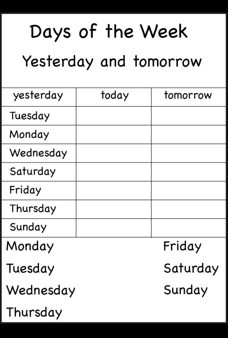 Free Printable Days Of The Week Worksheets For Preschool