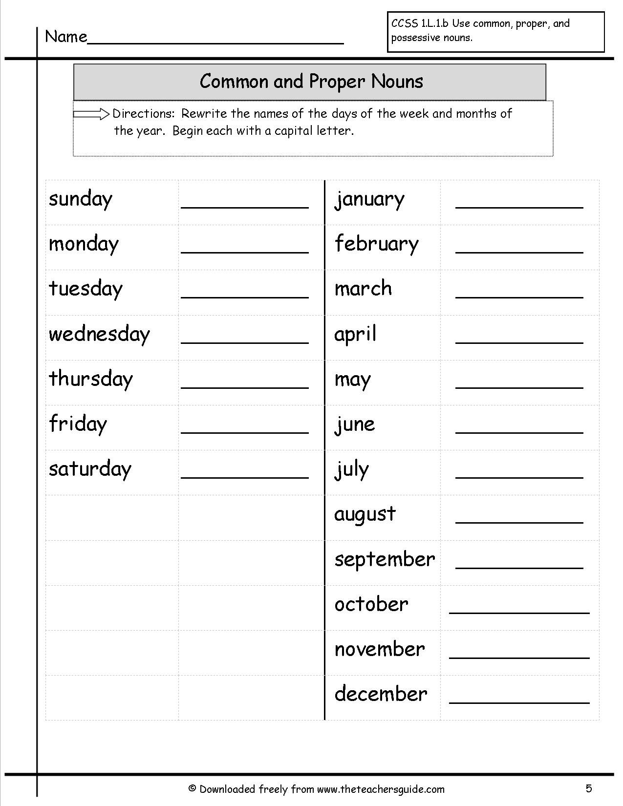 Printable Common And Proper Nouns Free Worksheets