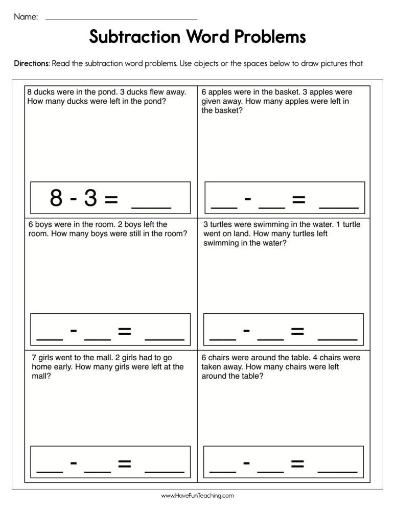 Kindergarten Math Word Problems Worksheets Free