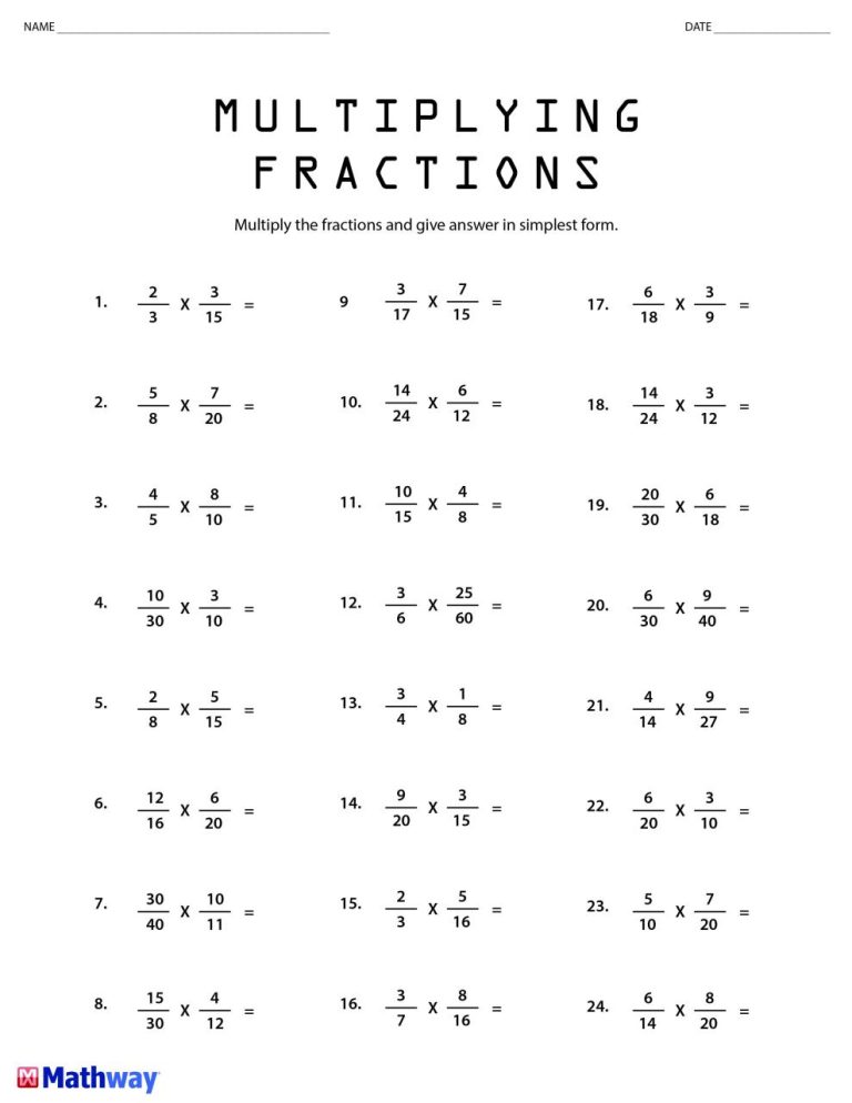 Fraction Multiplication Worksheets With Answers