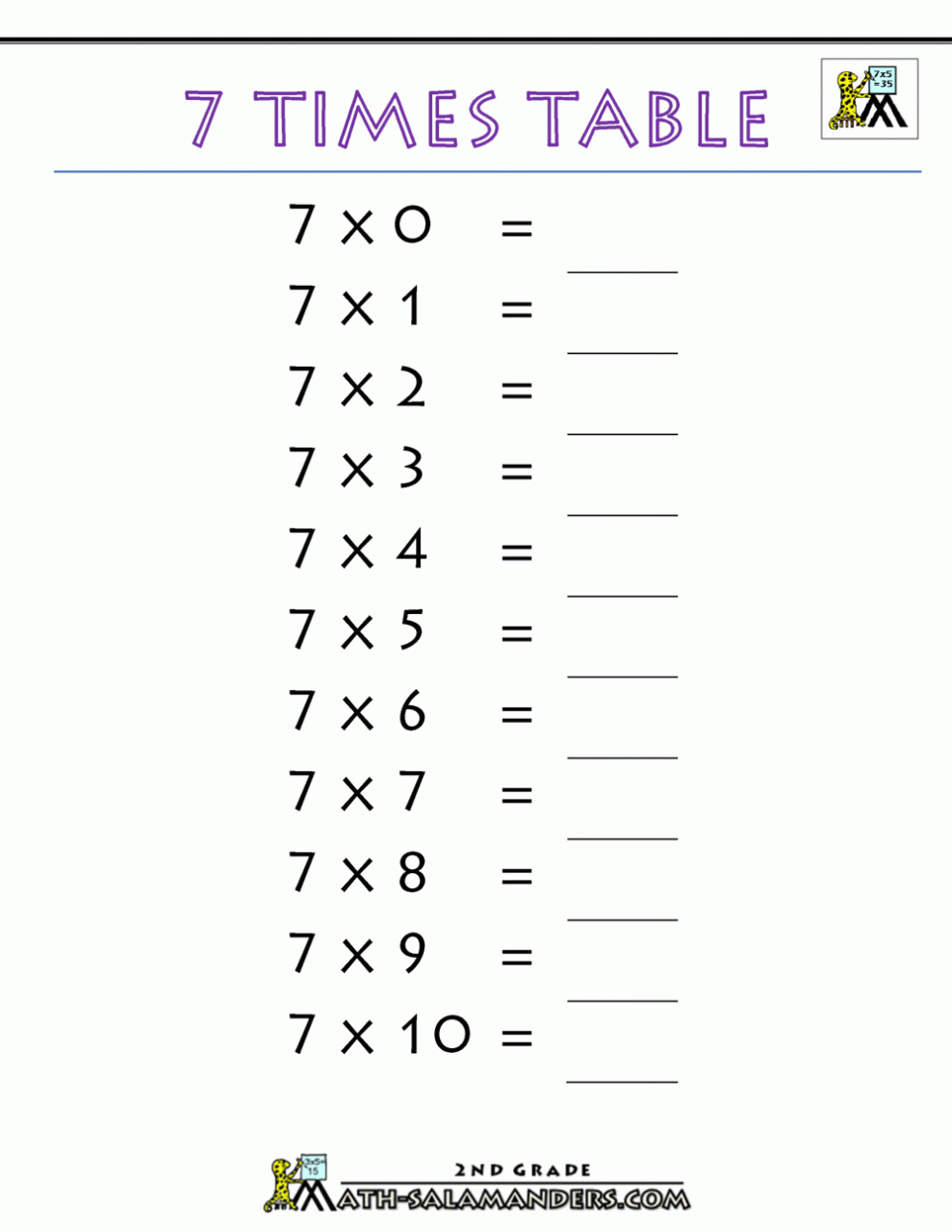 Multiply By 7 Free Worksheets